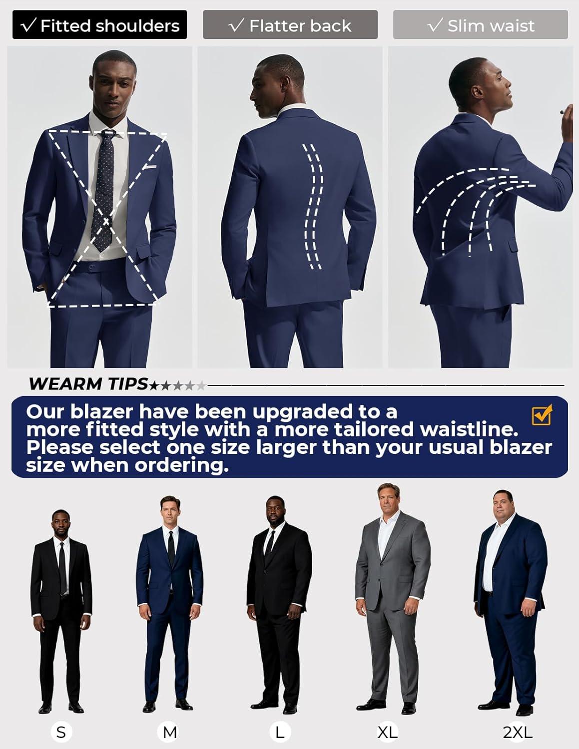 imagePJ PAUL JONES Mens Suit 2 Piece Classic Fit Suits Two Button Casual Blazer Suit Sets Business Dress Suit Party WedddingBlue