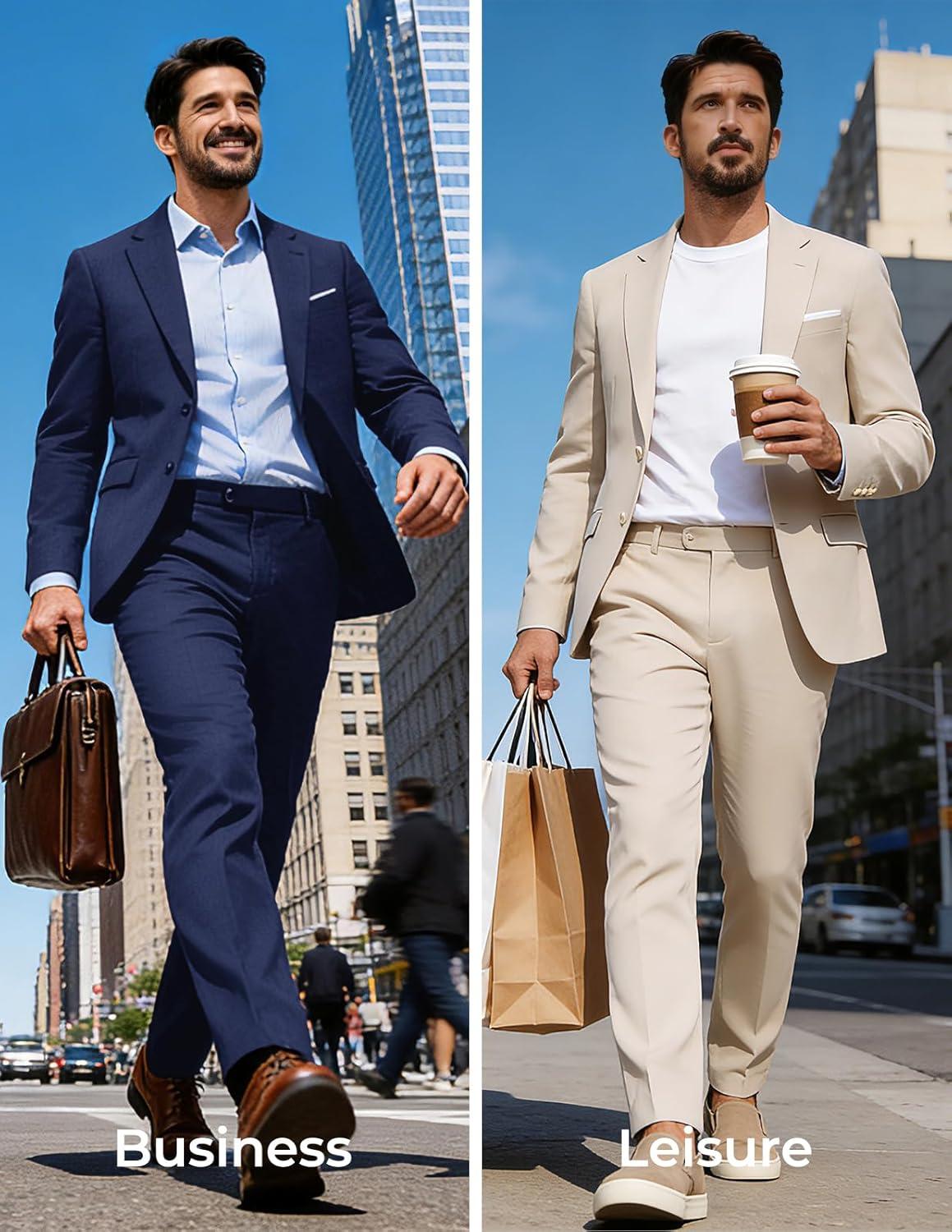 imagePJ PAUL JONES Mens Suit 2 Piece Classic Fit Suits Two Button Casual Blazer Suit Sets Business Dress Suit Party WedddingBlue