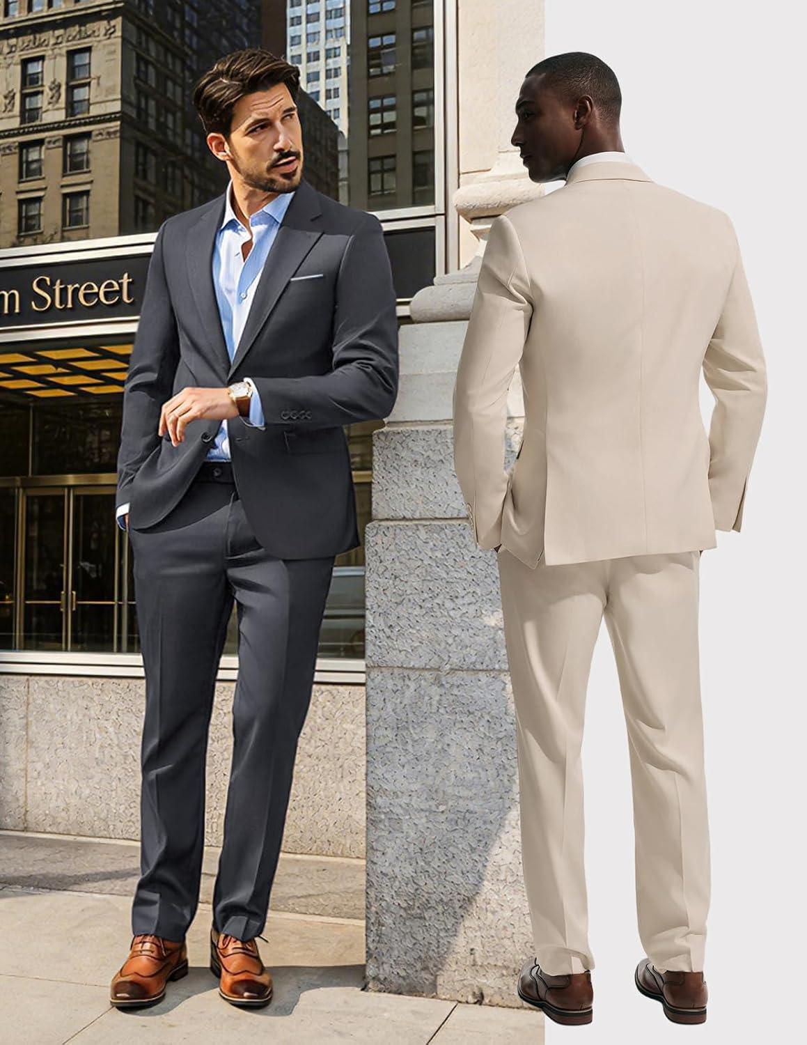 imagePJ PAUL JONES Mens Suit 2 Piece Classic Fit Suits Two Button Casual Blazer Suit Sets Business Dress Suit Party WedddingGrey
