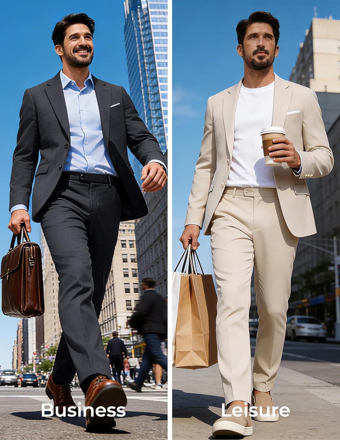 imagePJ PAUL JONES Mens Suit 2 Piece Classic Fit Suits Two Button Casual Blazer Suit Sets Business Dress Suit Party WedddingGrey