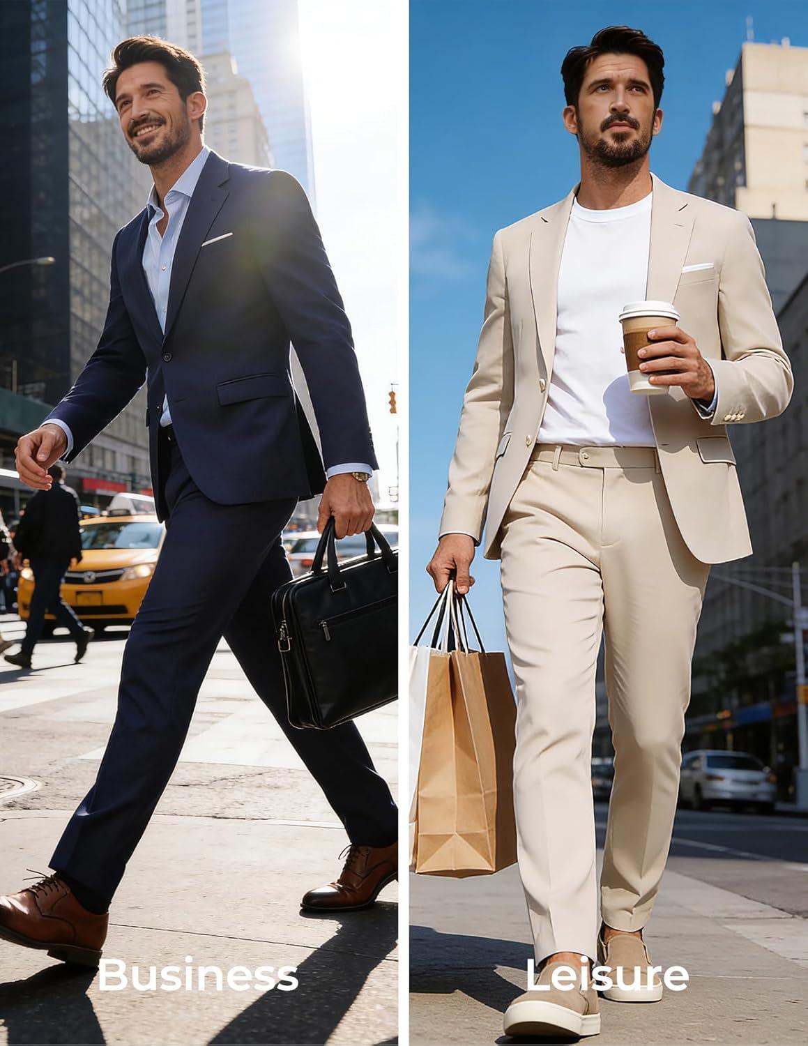 imagePJ PAUL JONES Mens Suit 2 Piece Classic Fit Suits Two Button Casual Blazer Suit Sets Business Dress Suit Party WedddingNavy Blue