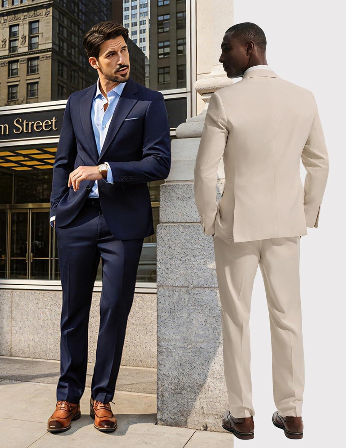 imagePJ PAUL JONES Mens Suit 2 Piece Classic Fit Suits Two Button Casual Blazer Suit Sets Business Dress Suit Party WedddingNavy Blue