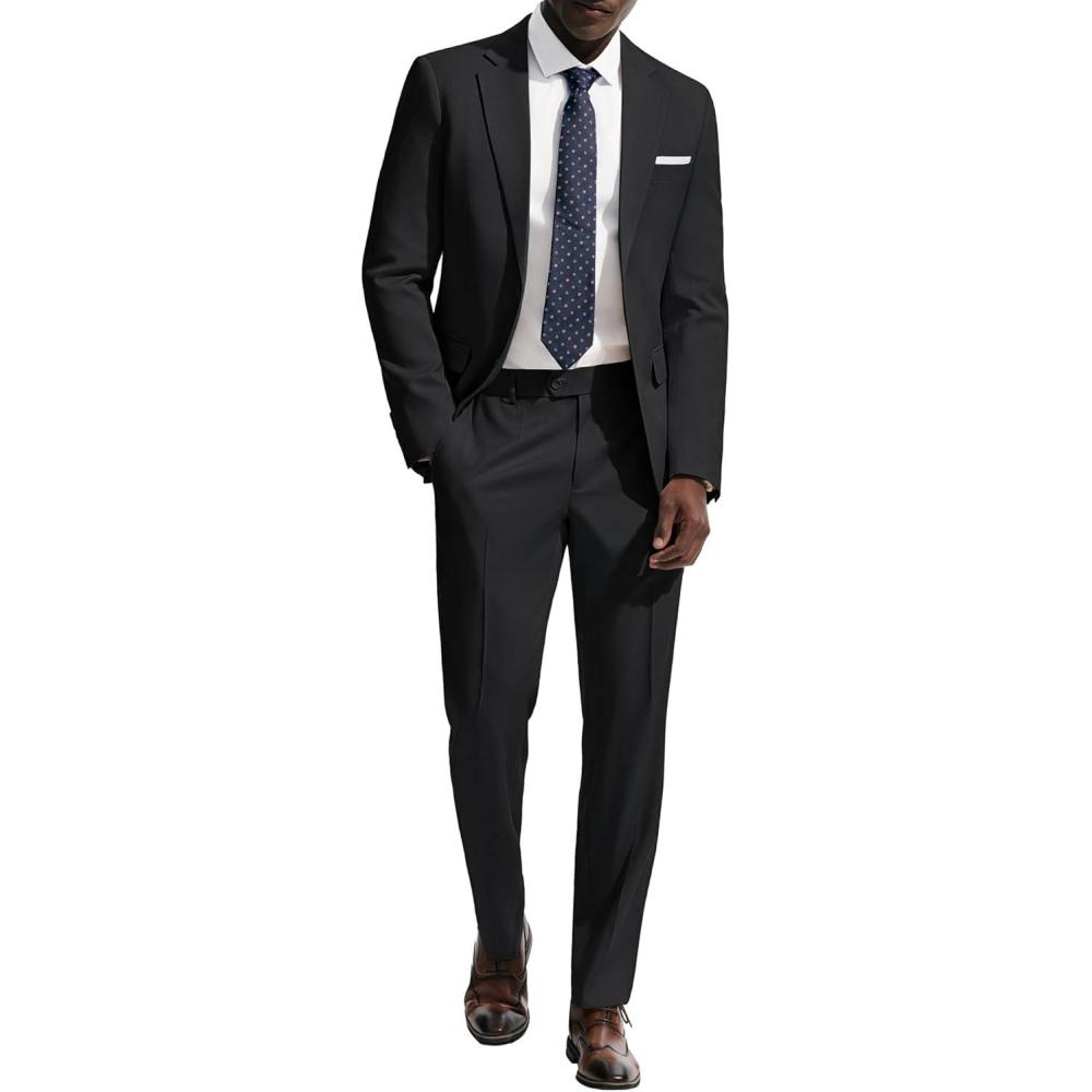 imagePJ PAUL JONES Mens Suit 2 Piece Classic Fit Suits Two Button Casual Blazer Suit Sets Business Dress Suit Party WedddingBlack
