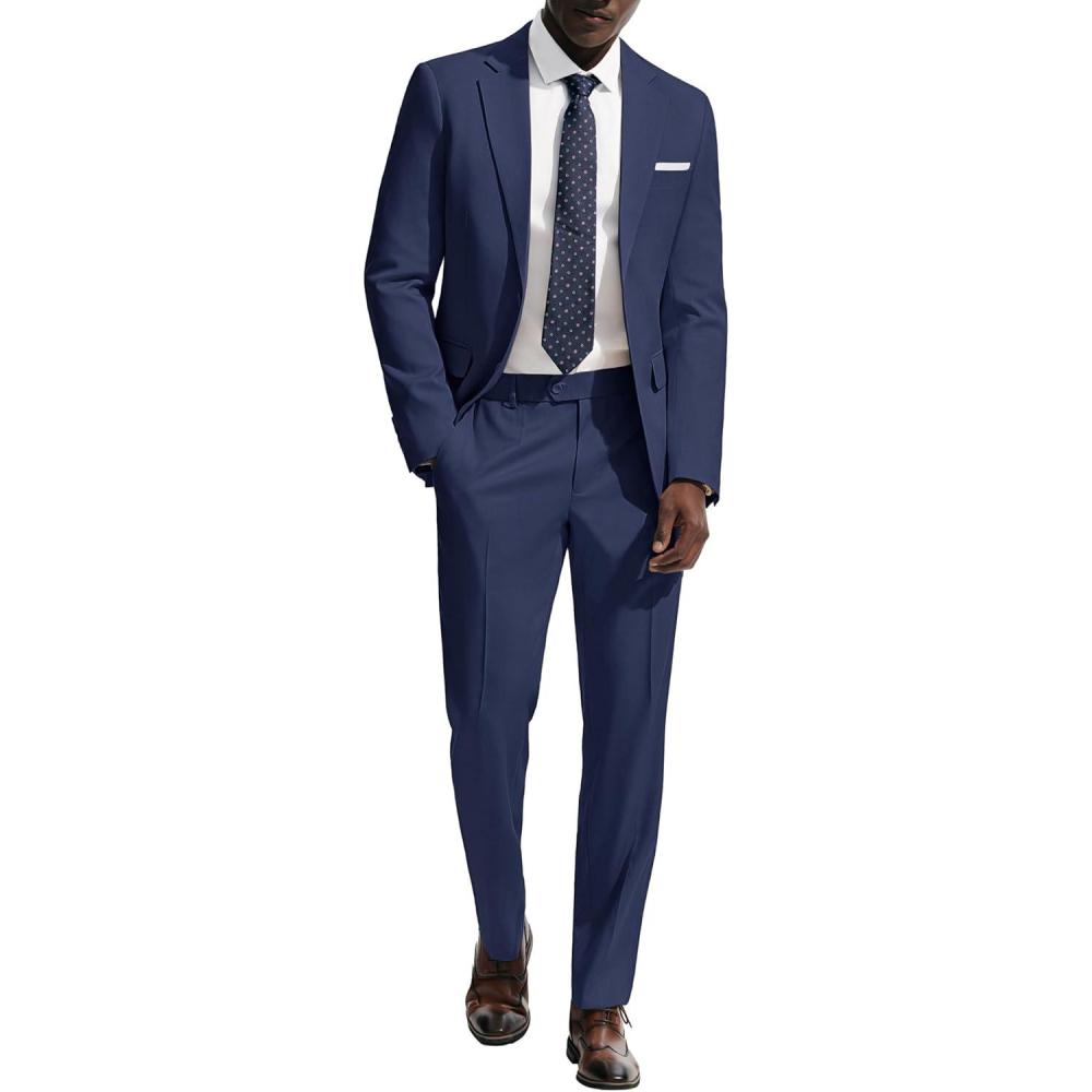 imagePJ PAUL JONES Mens Suit 2 Piece Classic Fit Suits Two Button Casual Blazer Suit Sets Business Dress Suit Party WedddingBlue