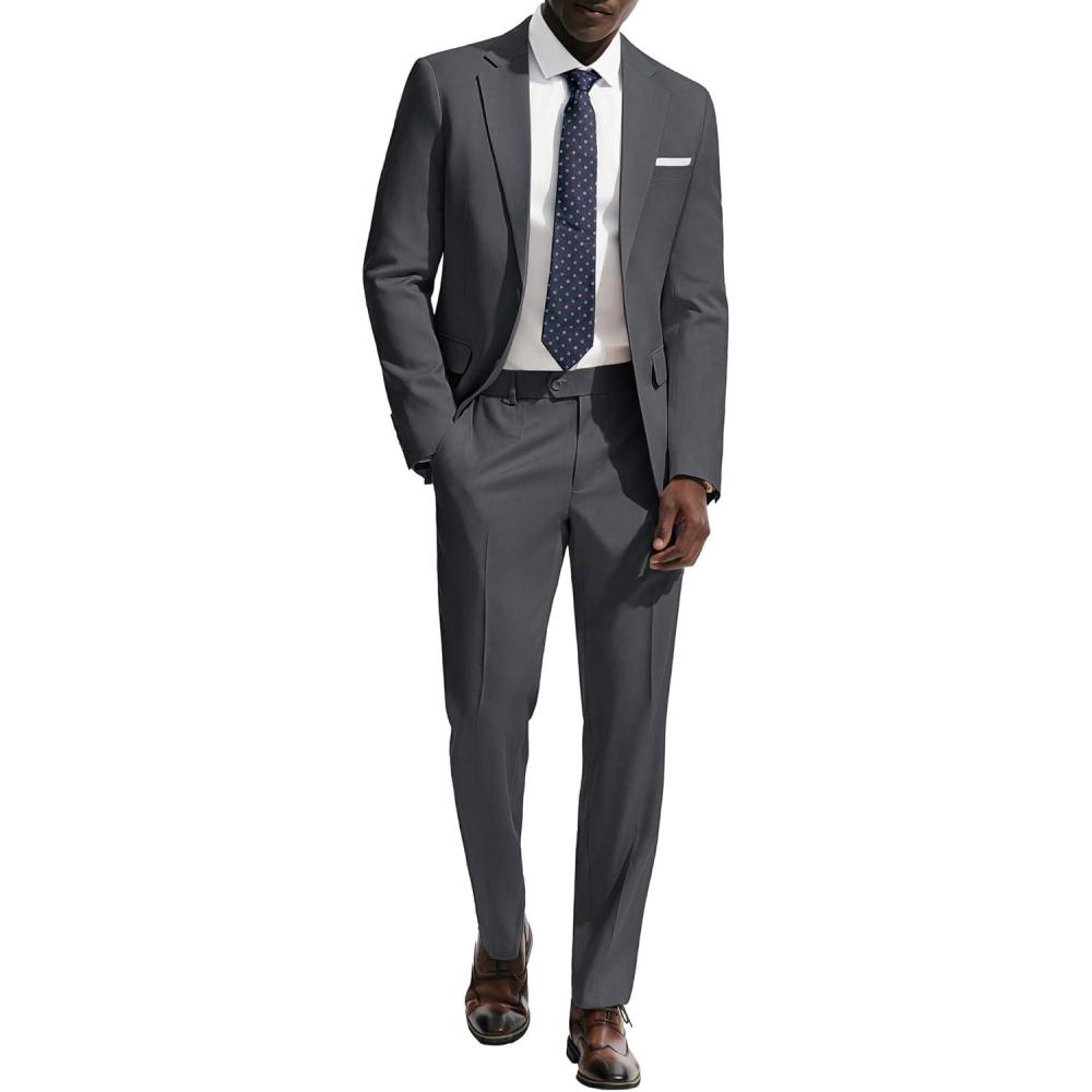 imagePJ PAUL JONES Mens Suit 2 Piece Classic Fit Suits Two Button Casual Blazer Suit Sets Business Dress Suit Party WedddingGrey
