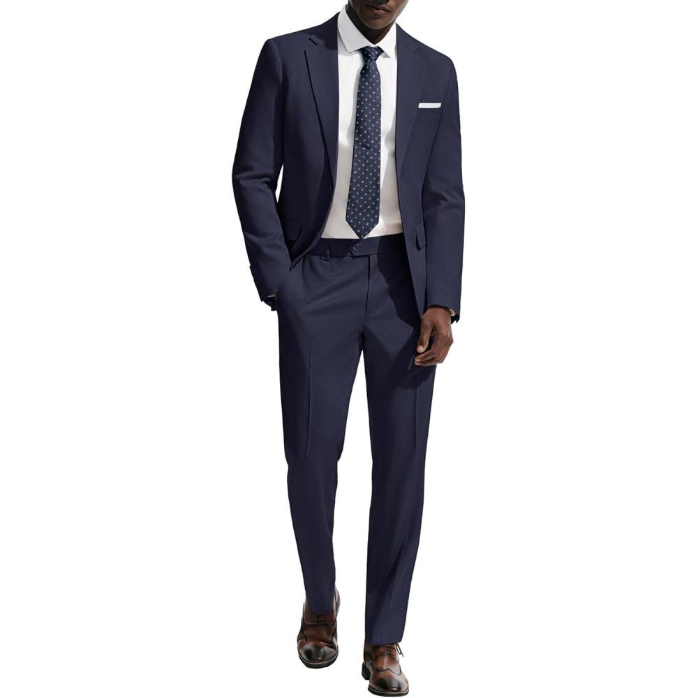 imagePJ PAUL JONES Mens Suit 2 Piece Classic Fit Suits Two Button Casual Blazer Suit Sets Business Dress Suit Party WedddingNavy Blue