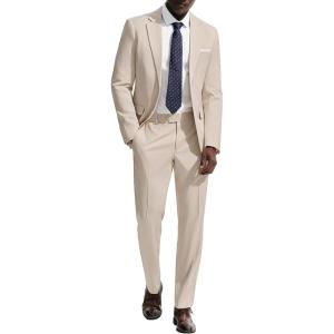 PJ PAUL JONES Mens Suit 2 Piece Classic Fit Suits Two Button Casual Blazer Suit Sets Business Dress Suit Party Weddding(Apricot)