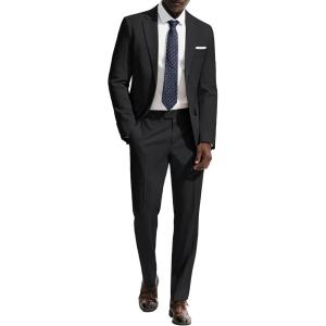 PJ PAUL JONES Mens Suit 2 Piece Classic Fit Suits Two Button Casual Blazer Suit Sets Business Dress Suit Party Weddding(Black)
