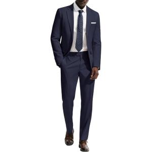 PJ PAUL JONES Mens Suit 2 Piece Classic Fit Suits Two Button Casual Blazer Suit Sets Business Dress Suit Party Weddding(Navy Blue)