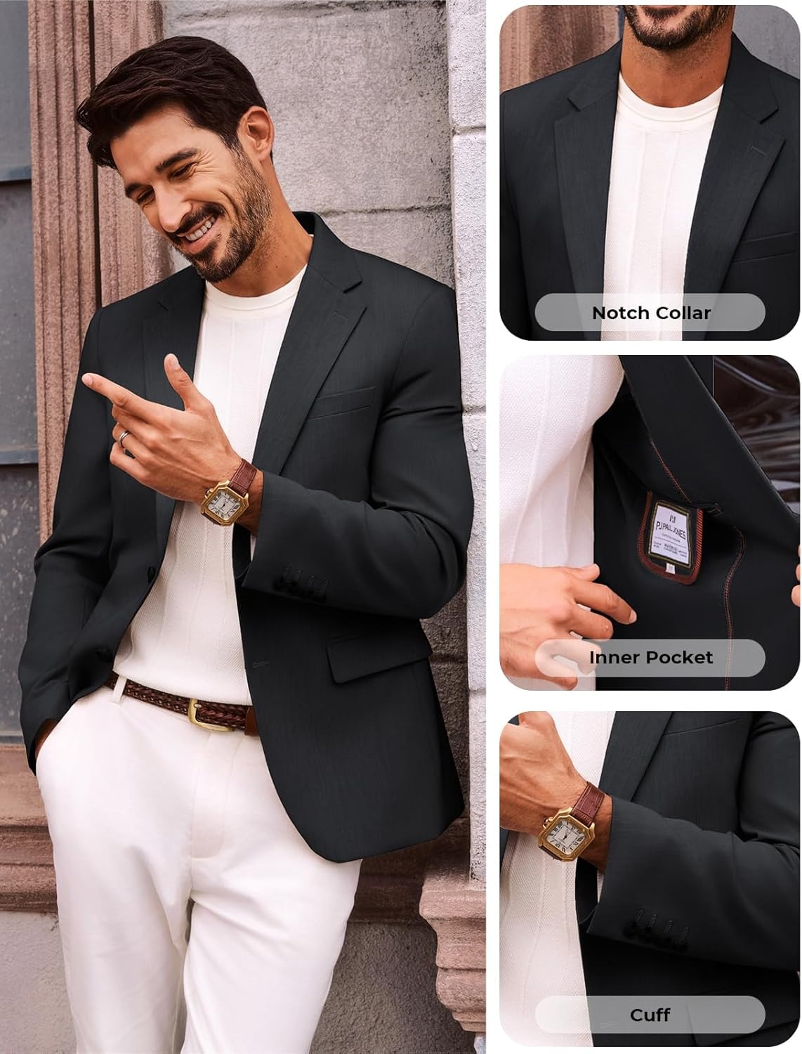 image:imagePJ PAUL JONES Blazer for Men Classic Sport Coat Casual Suit Jackets Slim FitBlack