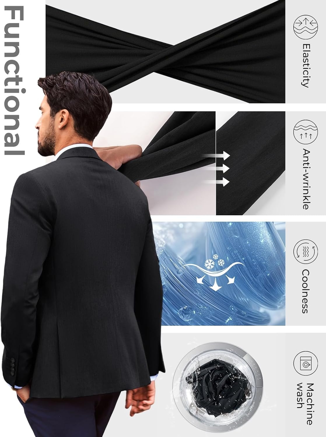 image:imagePJ PAUL JONES Blazer for Men Classic Sport Coat Casual Suit Jackets Slim FitBlack