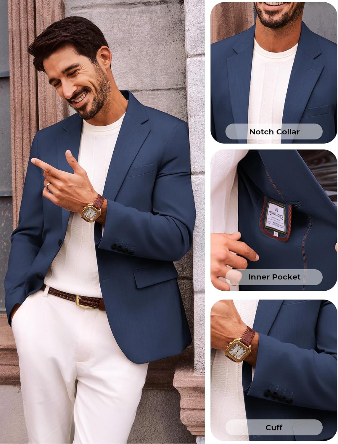 image:imagePJ PAUL JONES Blazer for Men Classic Sport Coat Casual Suit Jackets Slim FitDark Blue