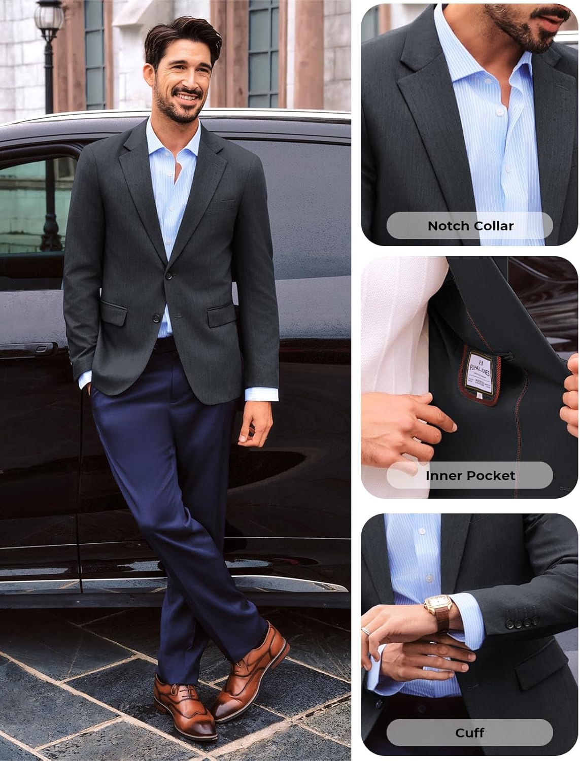 image:imagePJ PAUL JONES Blazer for Men Classic Sport Coat Casual Suit Jackets Slim FitDark Grey