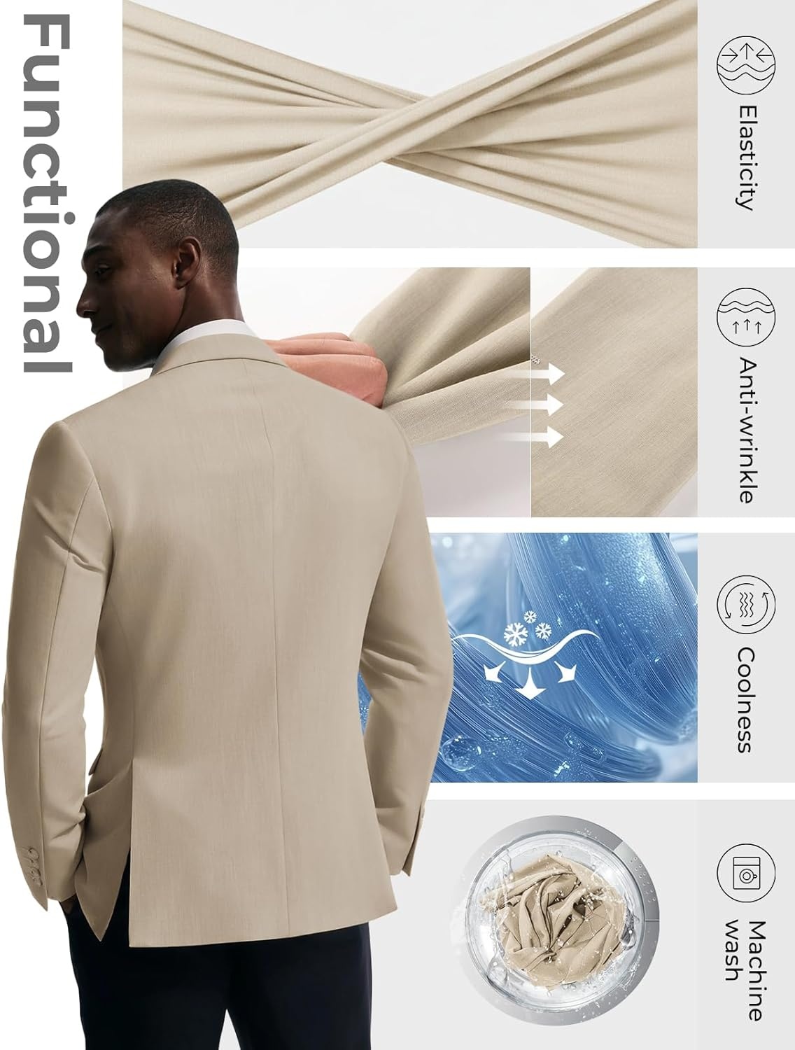 image:imagePJ PAUL JONES Blazer for Men Classic Sport Coat Casual Suit Jackets Slim FitKhaki