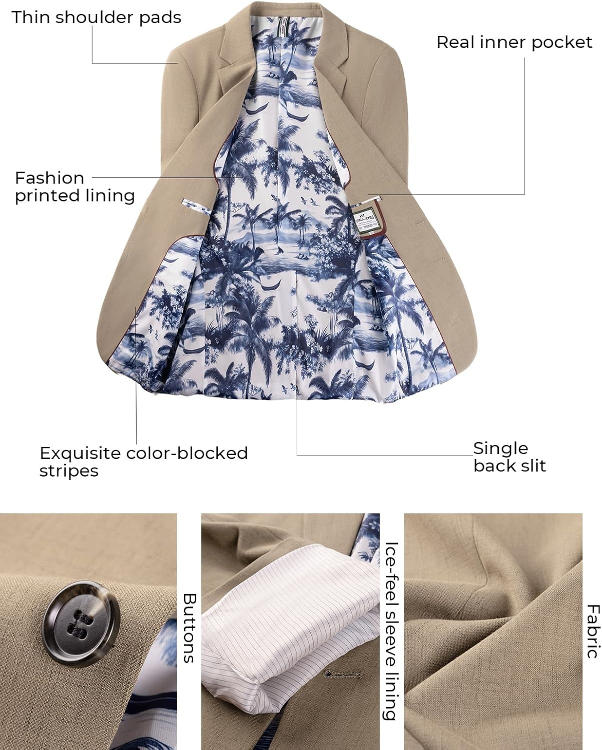 image:imagePJ PAUL JONES Mens Blazer Slim Fit Sport Coats Two Buttons Casual Suit JacketsApricot
