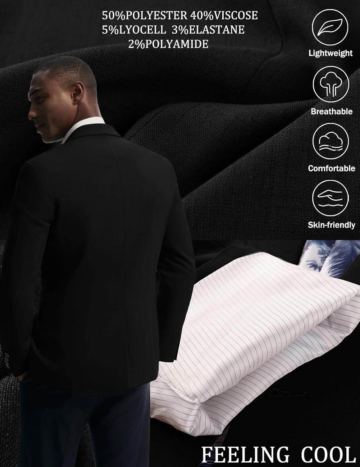 image:imagePJ PAUL JONES Mens Blazer Slim Fit Sport Coats Two Buttons Casual Suit JacketsBlack