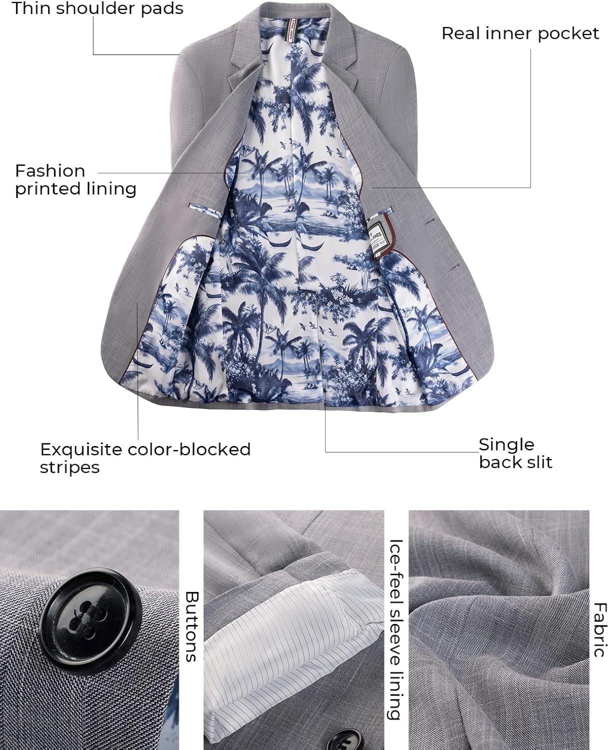 image:imagePJ PAUL JONES Mens Blazer Slim Fit Sport Coats Two Buttons Casual Suit JacketsBlue Gray