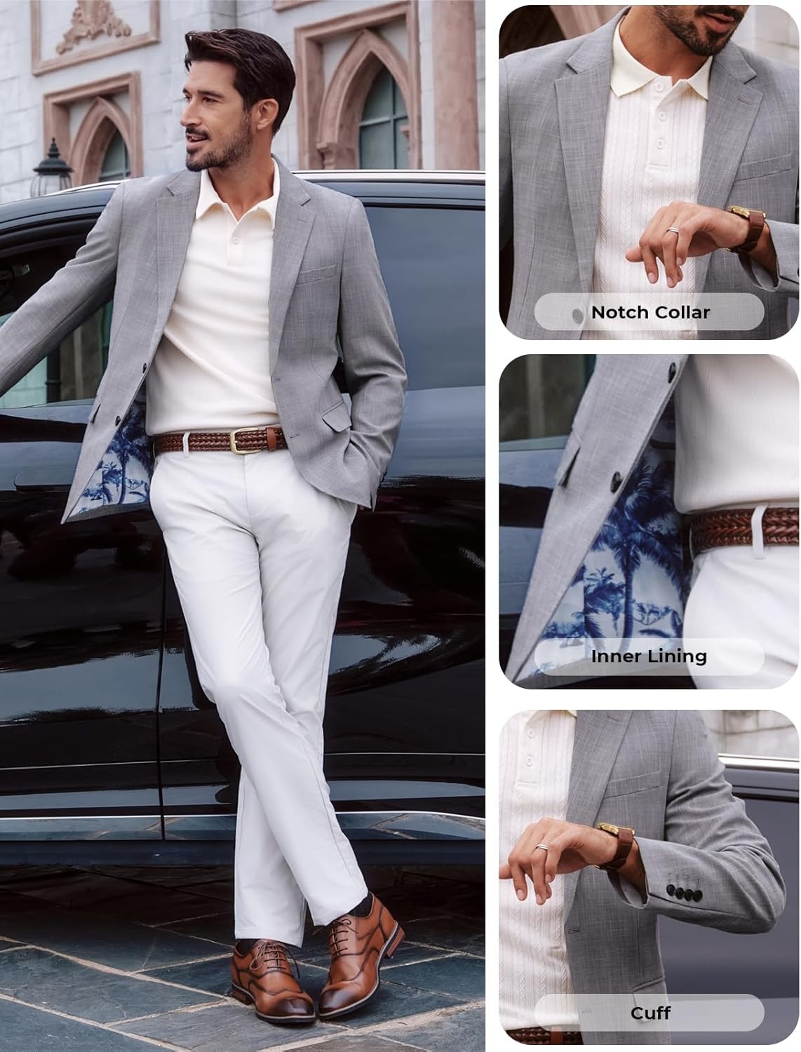 image:imagePJ PAUL JONES Mens Blazer Slim Fit Sport Coats Two Buttons Casual Suit JacketsBlue Gray