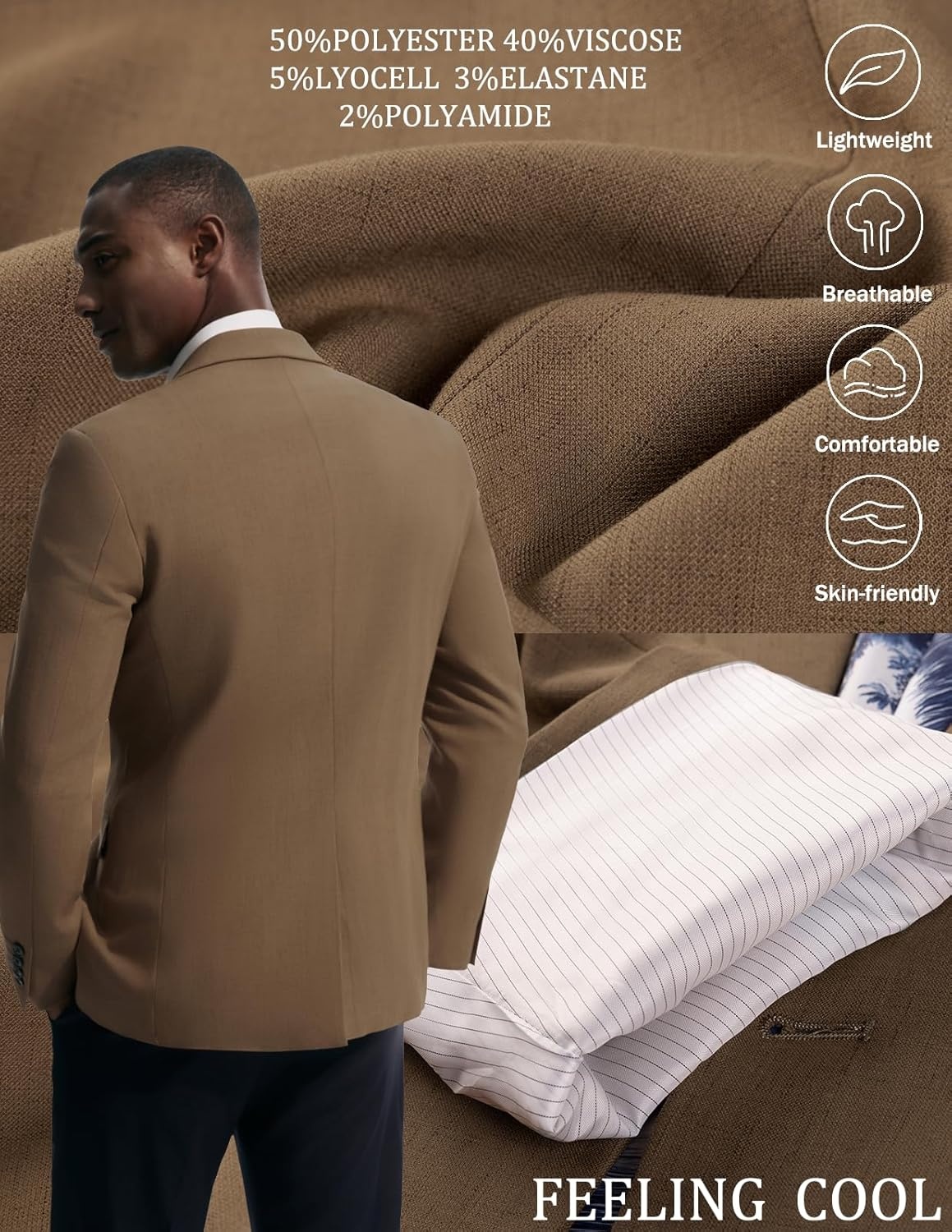 image:imagePJ PAUL JONES Mens Blazer Slim Fit Sport Coats Two Buttons Casual Suit JacketsBrown