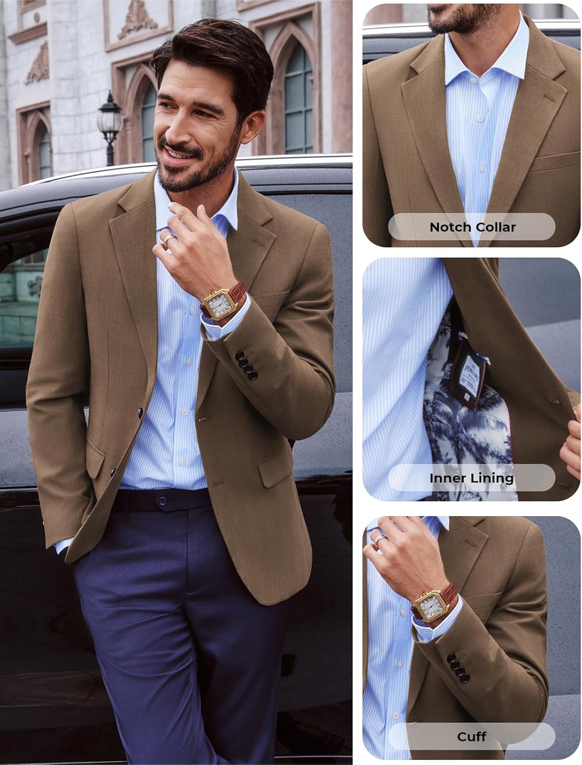 image:imagePJ PAUL JONES Mens Blazer Slim Fit Sport Coats Two Buttons Casual Suit JacketsBrown