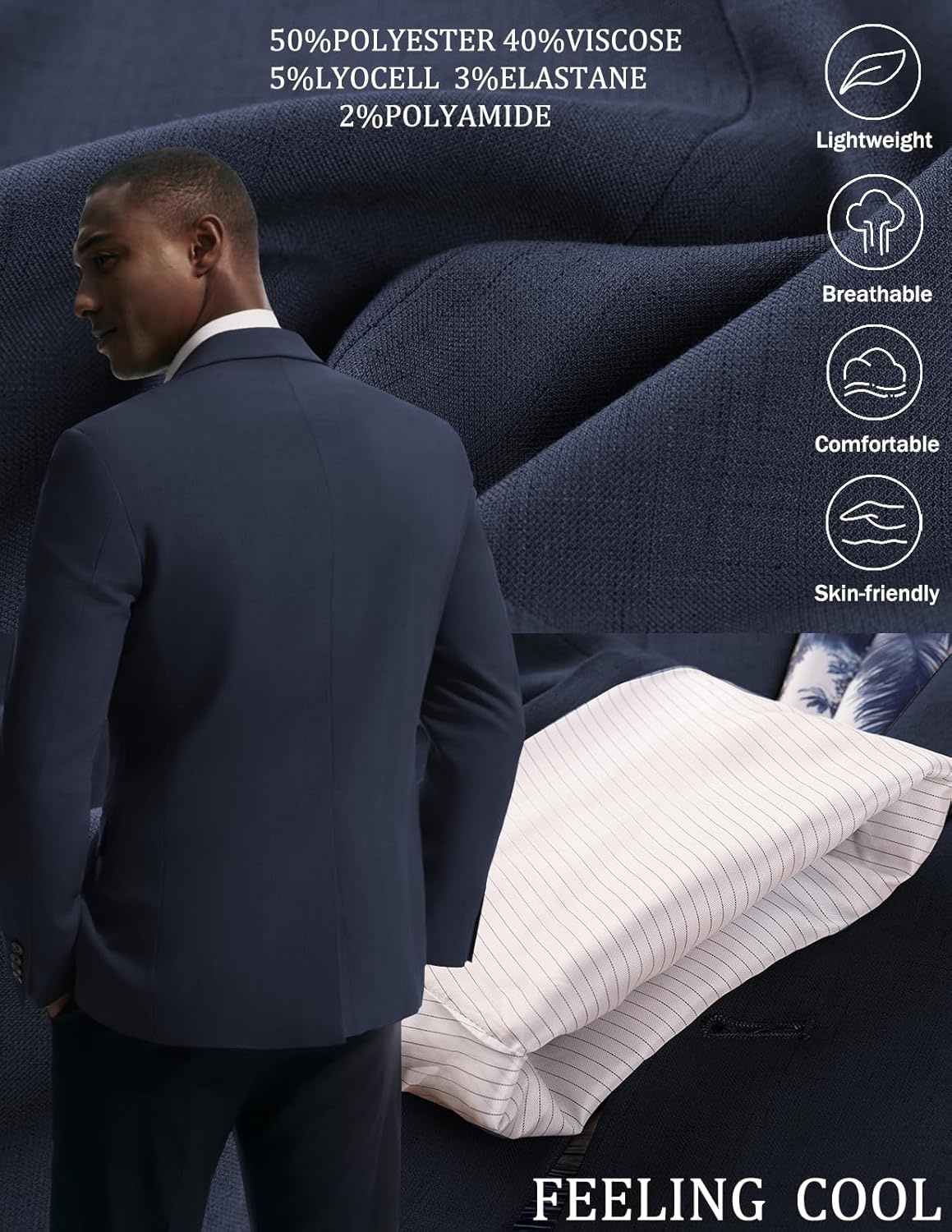 image:imagePJ PAUL JONES Mens Blazer Slim Fit Sport Coats Two Buttons Casual Suit JacketsDark Blue