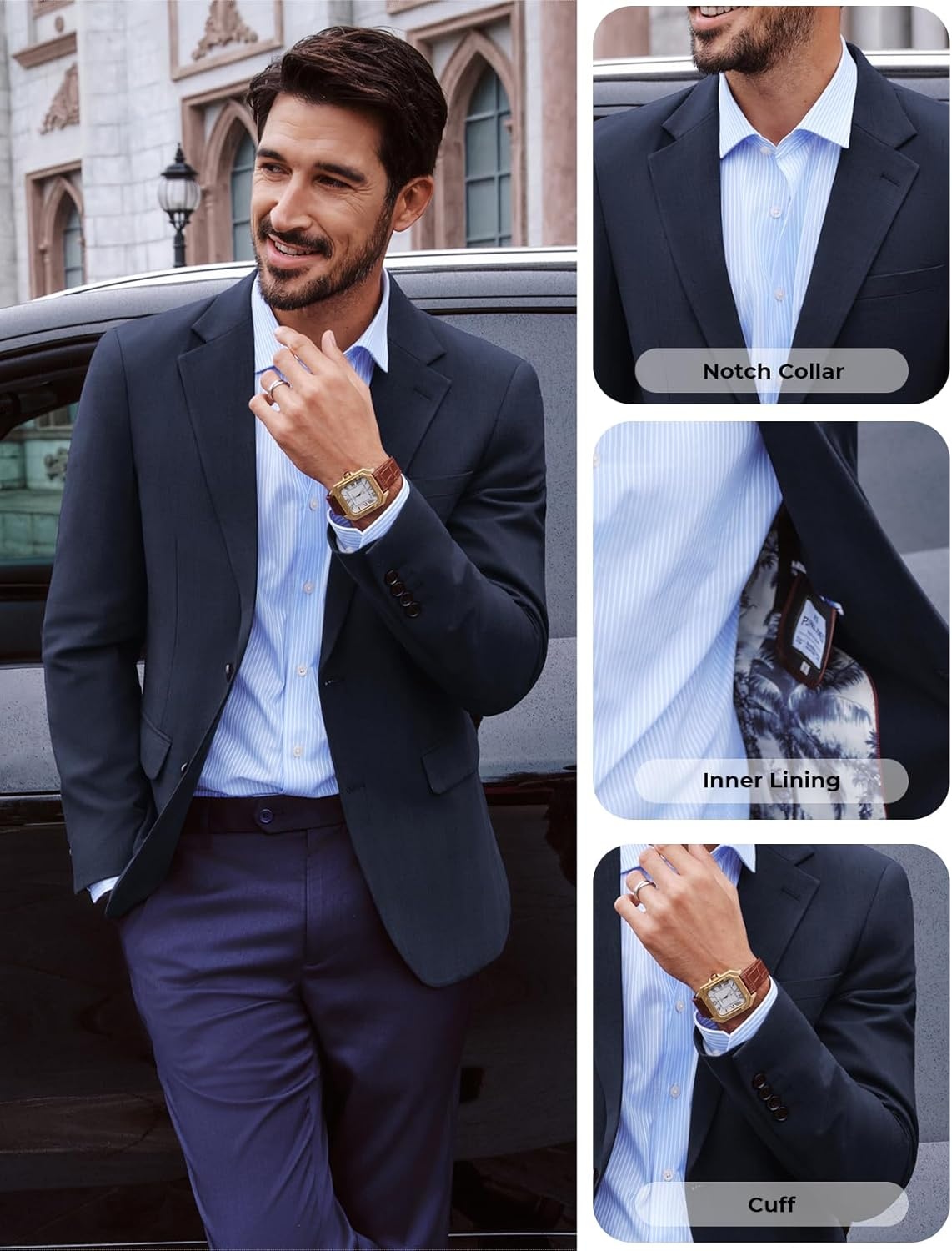 image:imagePJ PAUL JONES Mens Blazer Slim Fit Sport Coats Two Buttons Casual Suit JacketsDark Blue