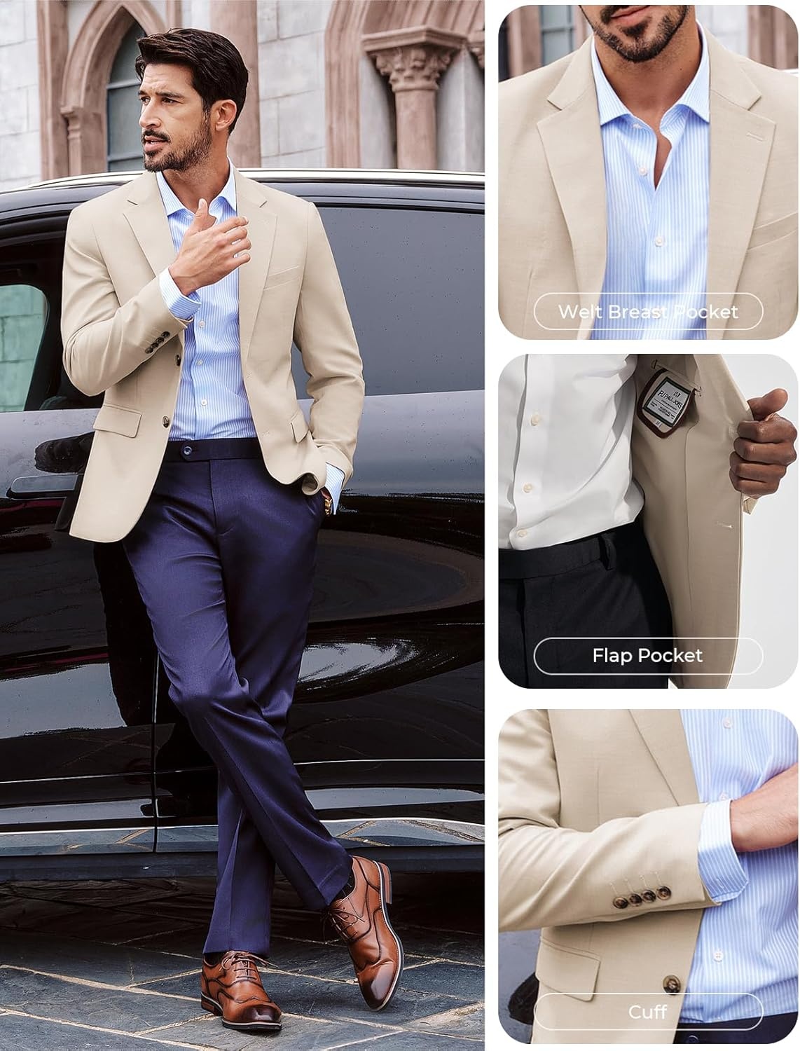 image:imagePJ PAUL JONES Mens Casual Blazer Sport Coats Two Buttons Lightweight Suit JacketApricot