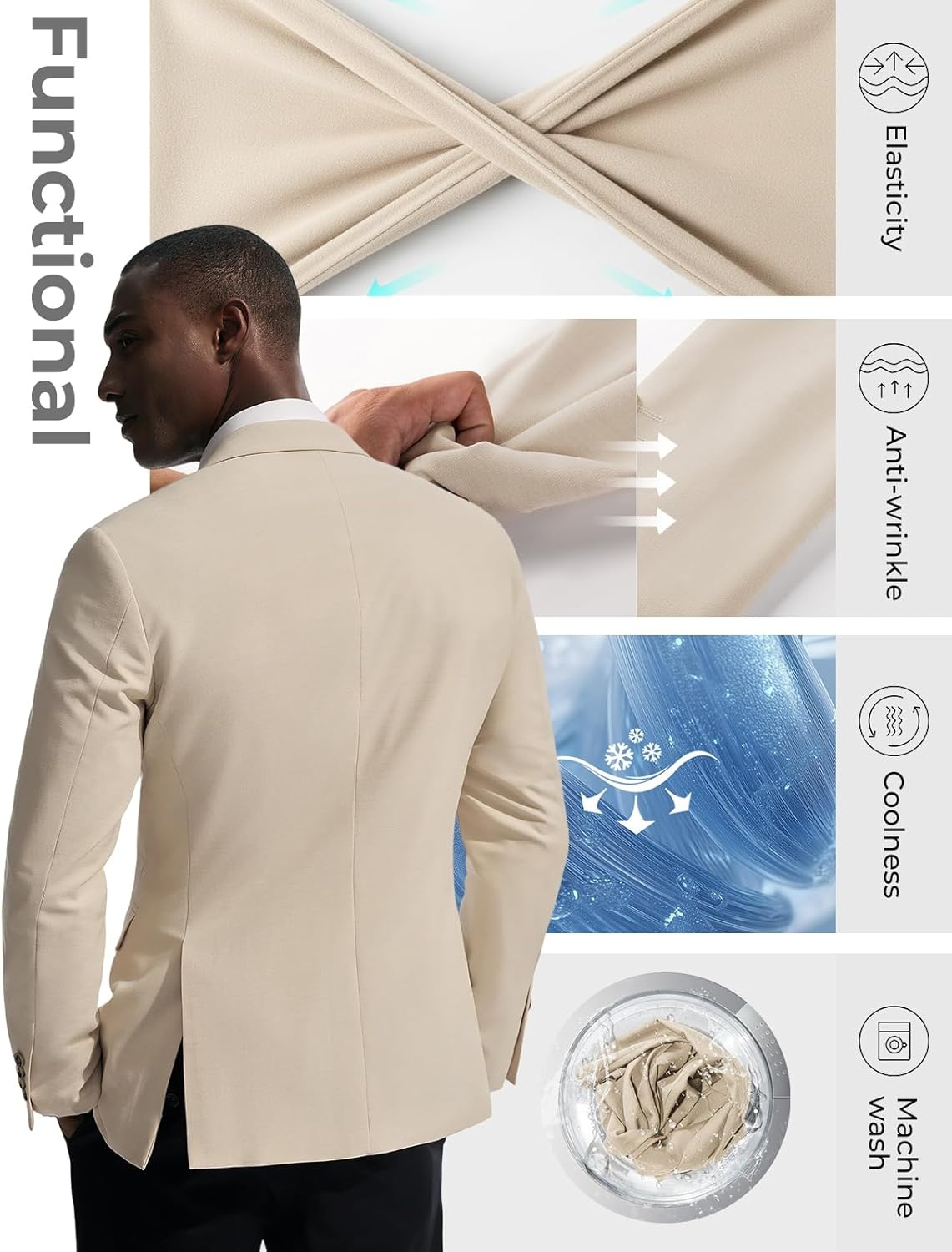 image:imagePJ PAUL JONES Mens Casual Blazer Sport Coats Two Buttons Lightweight Suit JacketApricot