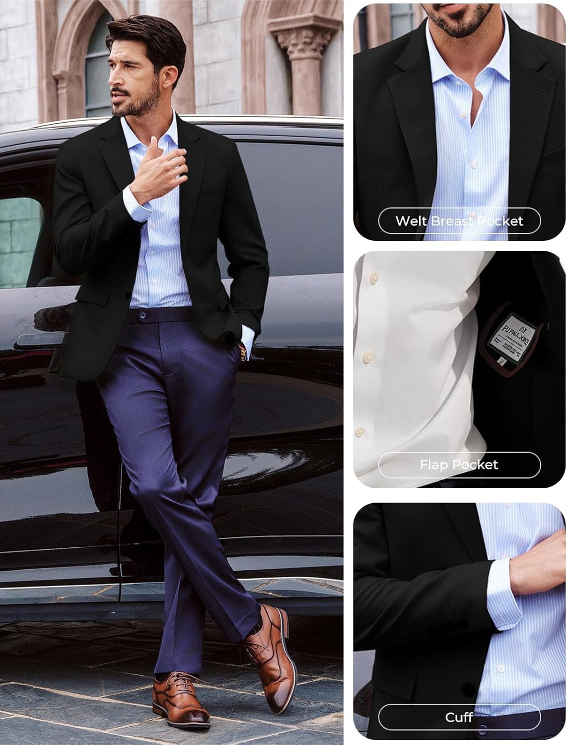 image:imagePJ PAUL JONES Mens Casual Blazer Sport Coats Two Buttons Lightweight Suit JacketBlack