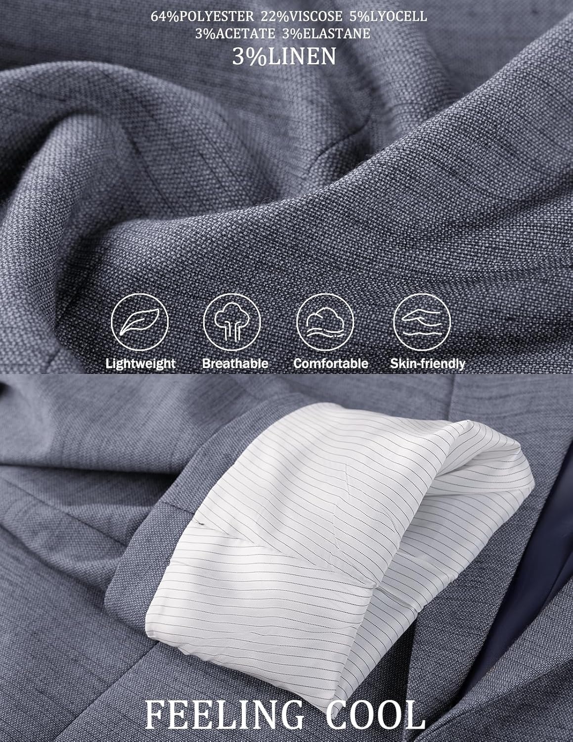 image:imagePJ PAUL JONES Mens Casual Blazer Sport Coats Two Buttons Lightweight Suit JacketGrey Blue