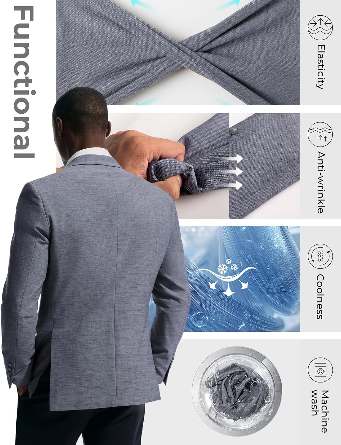 image:imagePJ PAUL JONES Mens Casual Blazer Sport Coats Two Buttons Lightweight Suit JacketGrey Blue