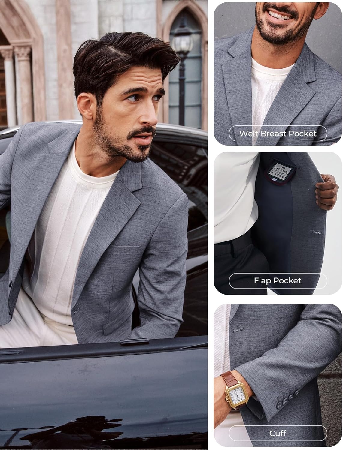 image:imagePJ PAUL JONES Mens Casual Blazer Sport Coats Two Buttons Lightweight Suit JacketGrey Blue