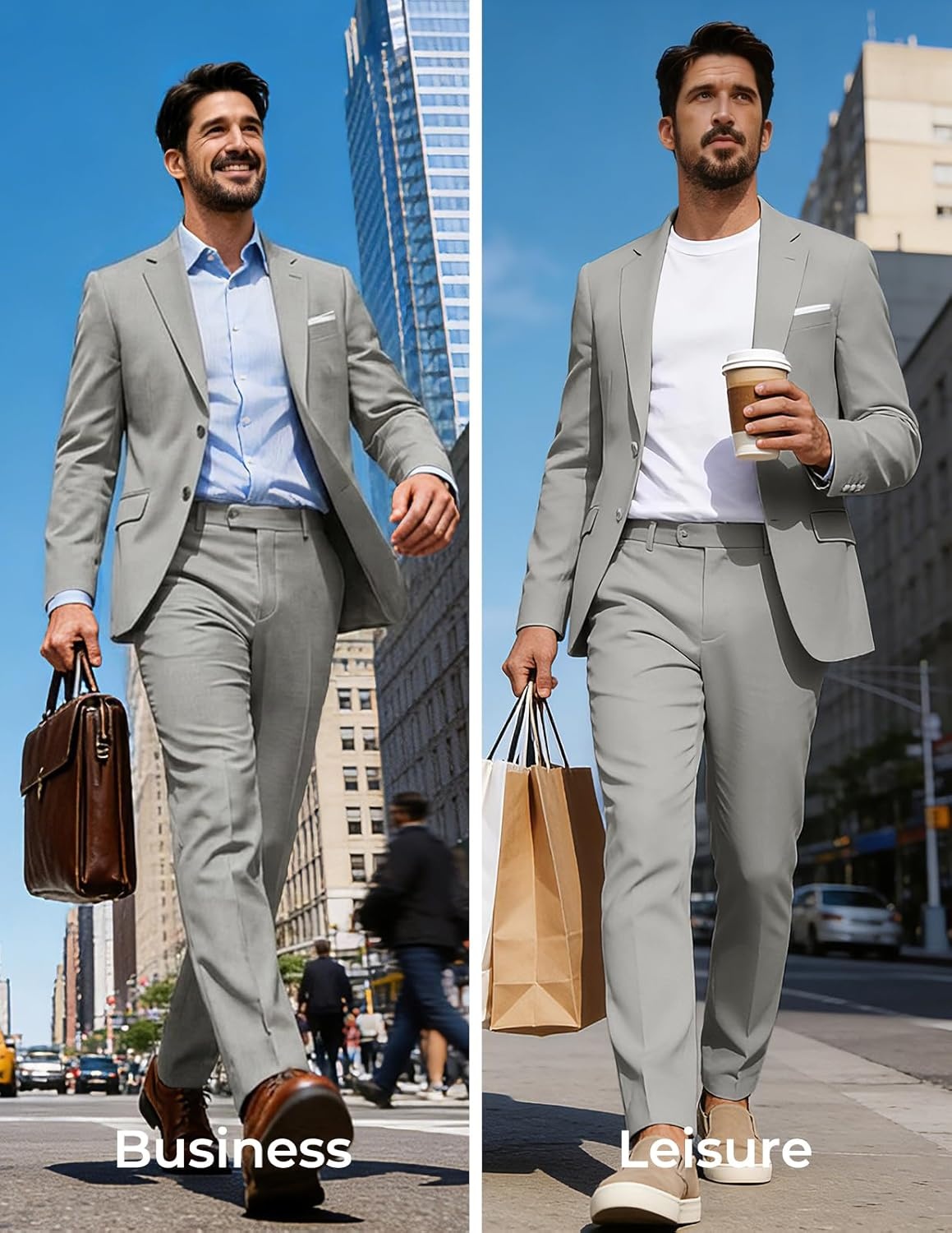 image:imagePJ PAUL JONES Mens Suit 2 Piece Classic Fit Suits Two Button Casual Blazer Suit Sets Business Dress Suit Party WedddingLight Gray