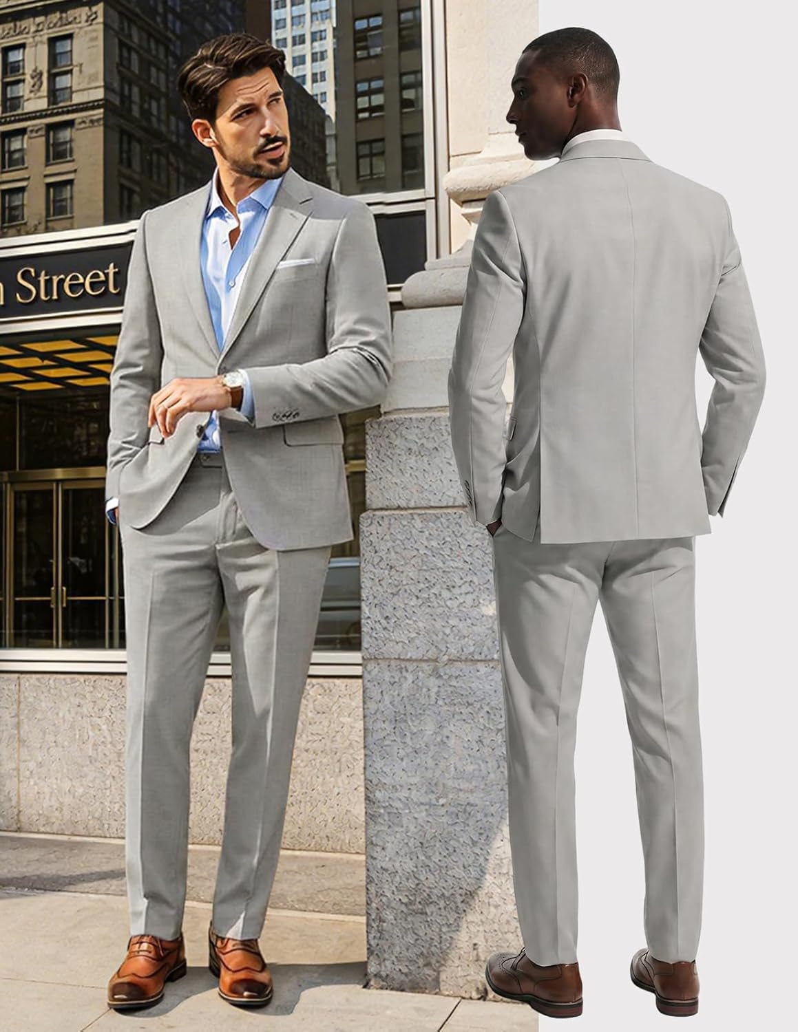 image:imagePJ PAUL JONES Mens Suit 2 Piece Classic Fit Suits Two Button Casual Blazer Suit Sets Business Dress Suit Party WedddingLight Gray
