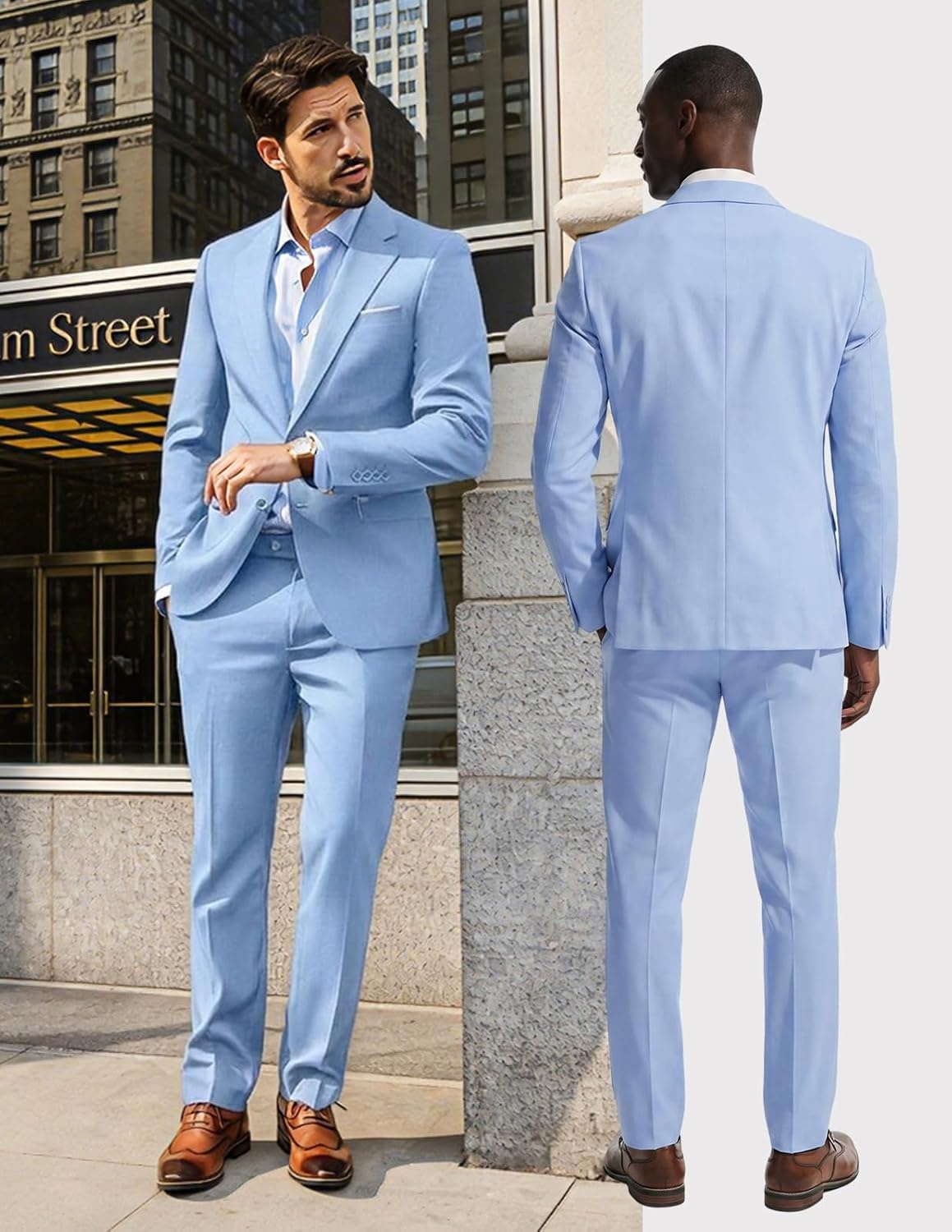 image:imagePJ PAUL JONES Mens Suit 2 Piece Classic Fit Suits Two Button Casual Blazer Suit Sets Business Dress Suit Party WedddingSky Blue