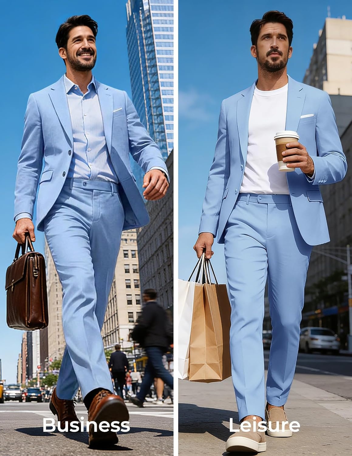 image:imagePJ PAUL JONES Mens Suit 2 Piece Classic Fit Suits Two Button Casual Blazer Suit Sets Business Dress Suit Party WedddingSky Blue