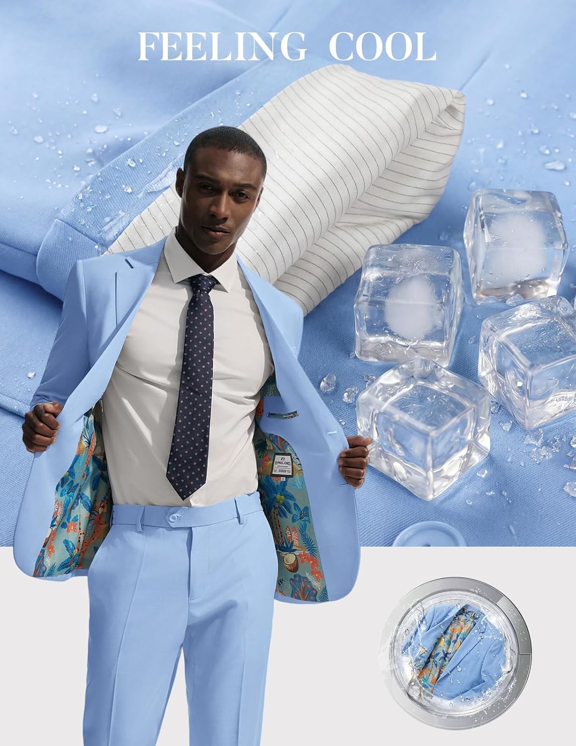 image:imagePJ PAUL JONES Mens Suit 2 Piece Classic Fit Suits Two Button Casual Blazer Suit Sets Business Dress Suit Party WedddingSky Blue