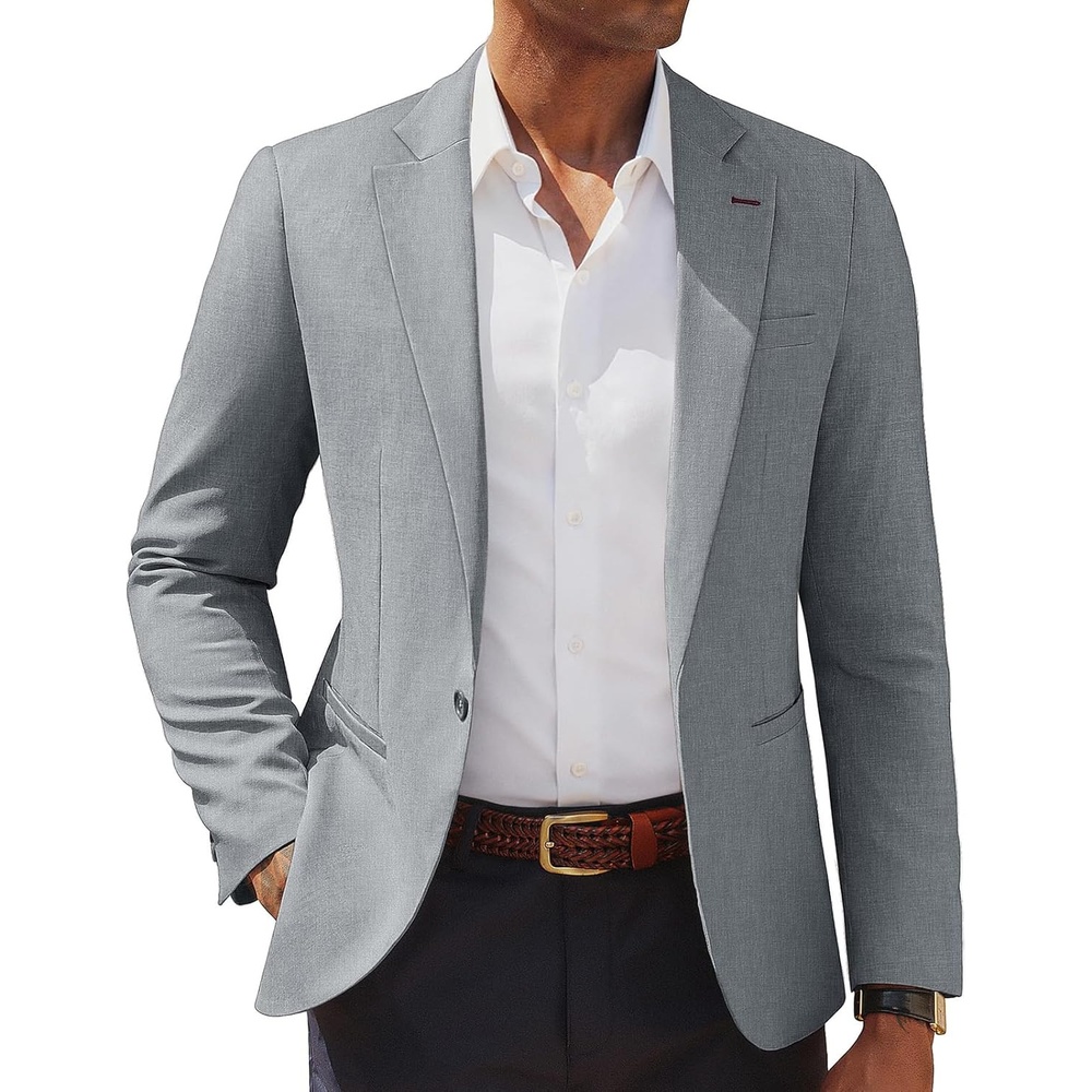image:imagePJ PAUL JONES Mens Casual Blazer One Button Lightweight Sport Coats Solid Notched Lapel Suit JacketsSilver Grey