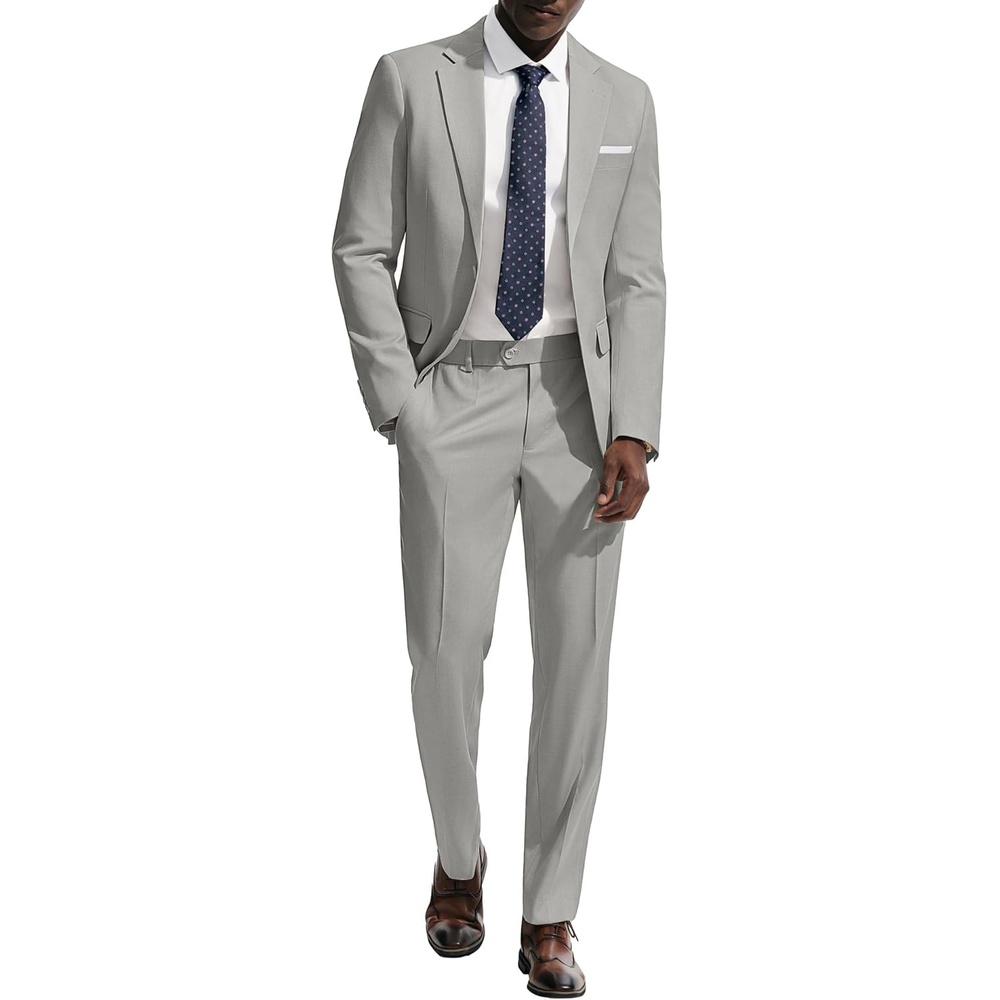 image:imagePJ PAUL JONES Mens Suit 2 Piece Classic Fit Suits Two Button Casual Blazer Suit Sets Business Dress Suit Party WedddingLight Gray