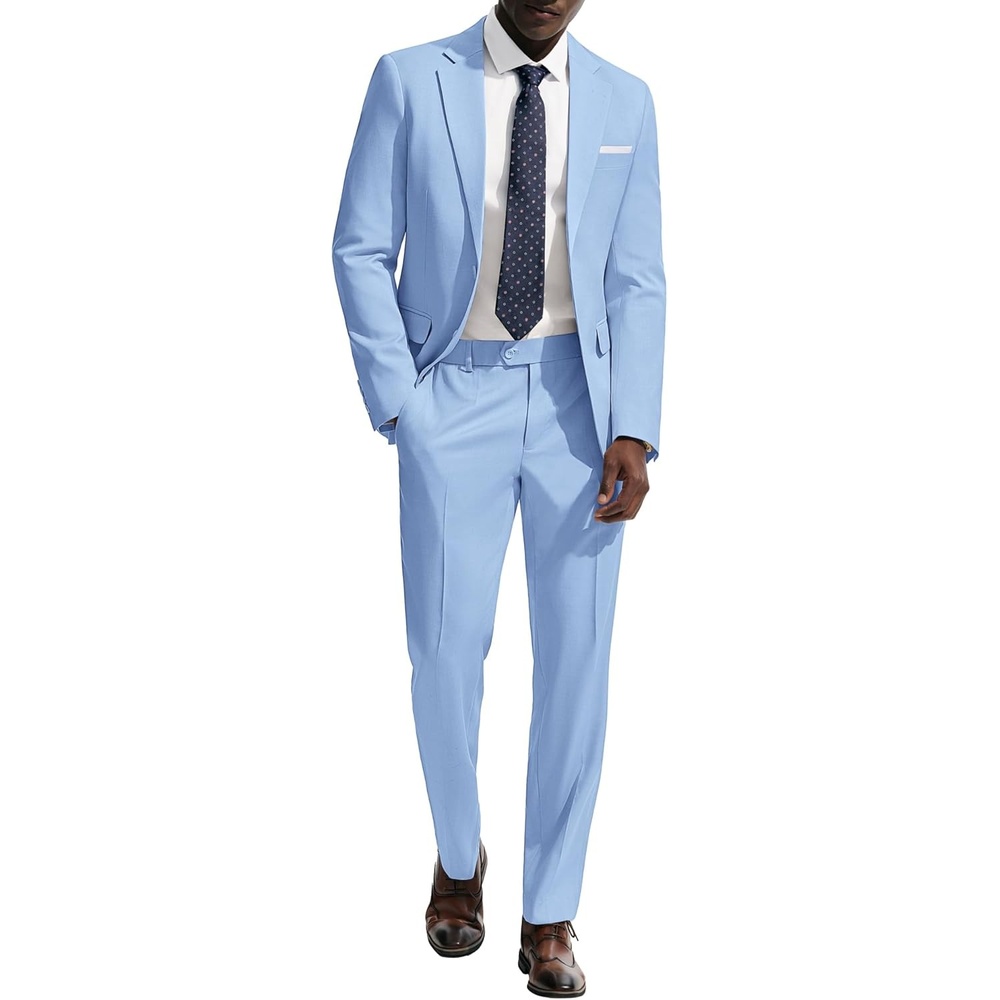 image:imagePJ PAUL JONES Mens Suit 2 Piece Classic Fit Suits Two Button Casual Blazer Suit Sets Business Dress Suit Party WedddingSky Blue