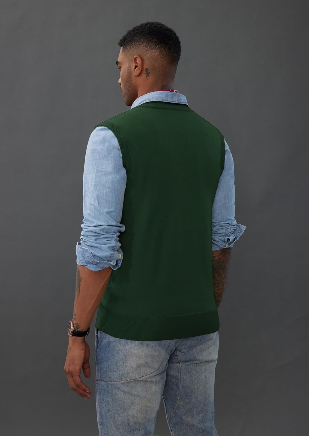 image:imagePJ PAUL JONES Mens Sweater Vest Wool Blended Knit Pullover Vests Casual Contrast Vneck Collar Ribbed Hem Regular Fit Sleeveless Merino Solid Color Soft Cozy Basic Versatile DurableGreen