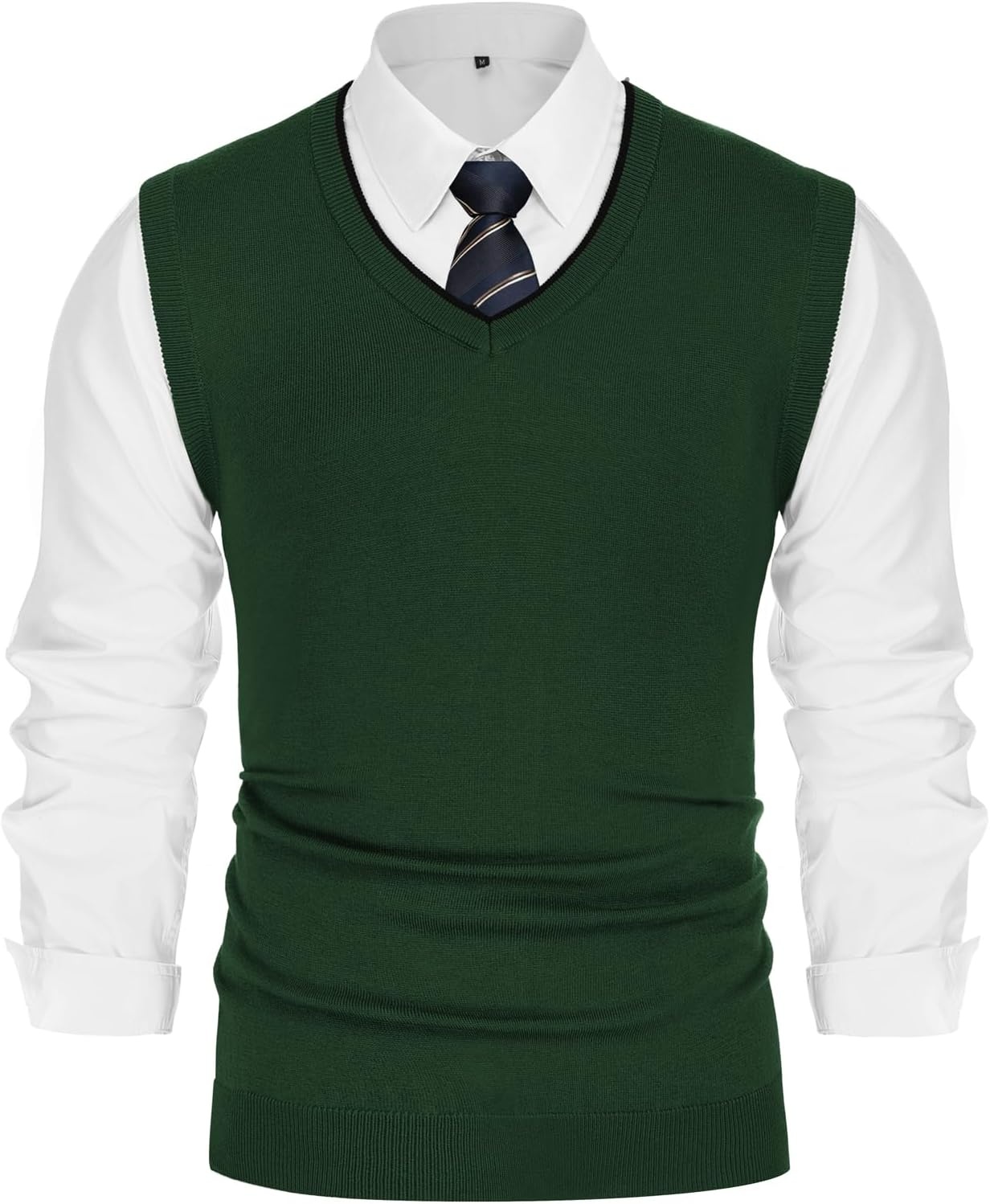 image:imagePJ PAUL JONES Mens Sweater Vest Wool Blended Knit Pullover Vests Casual Contrast Vneck Collar Ribbed Hem Regular Fit Sleeveless Merino Solid Color Soft Cozy Basic Versatile DurableGreen