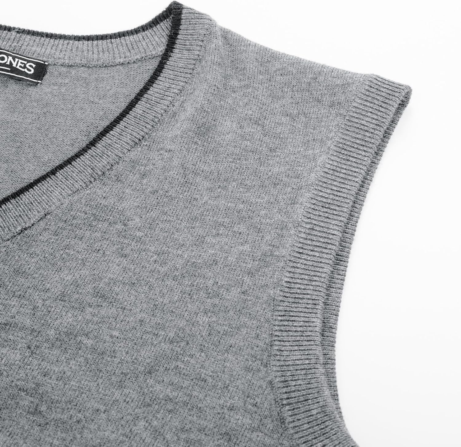 image:imagePJ PAUL JONES Mens Sweater Vest Wool Blended Knit Pullover Vests Casual Contrast Vneck Collar Ribbed Hem Regular Fit Sleeveless Merino Solid Color Soft Cozy Basic Versatile DurableLight Grey
