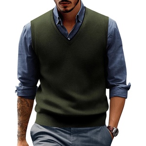 PJ PAUL JONES Mens Sweater Vest Wool Blended Knit Pullover Vests Casual | Contrast V-neck Collar, Ribbed Hem, Regular Fit, Sleeveless, Merino, Solid Color, Soft, Cozy, Basic, Versatile, Durable(Army Green)