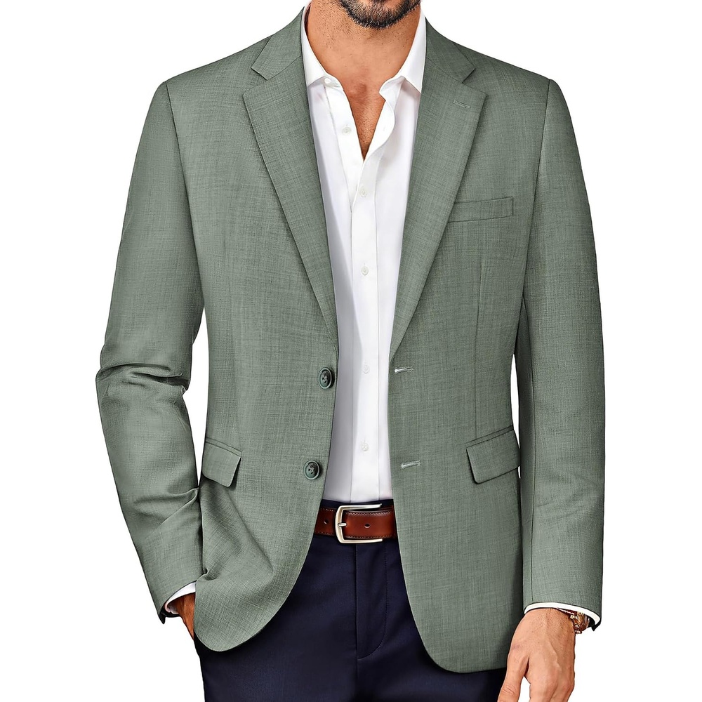 image:imagePJ PAUL JONES Blazer for Men Wool Blend Lightweight Herringbone Sport Coat Slim Fit Business Suit JacketsArmy Green