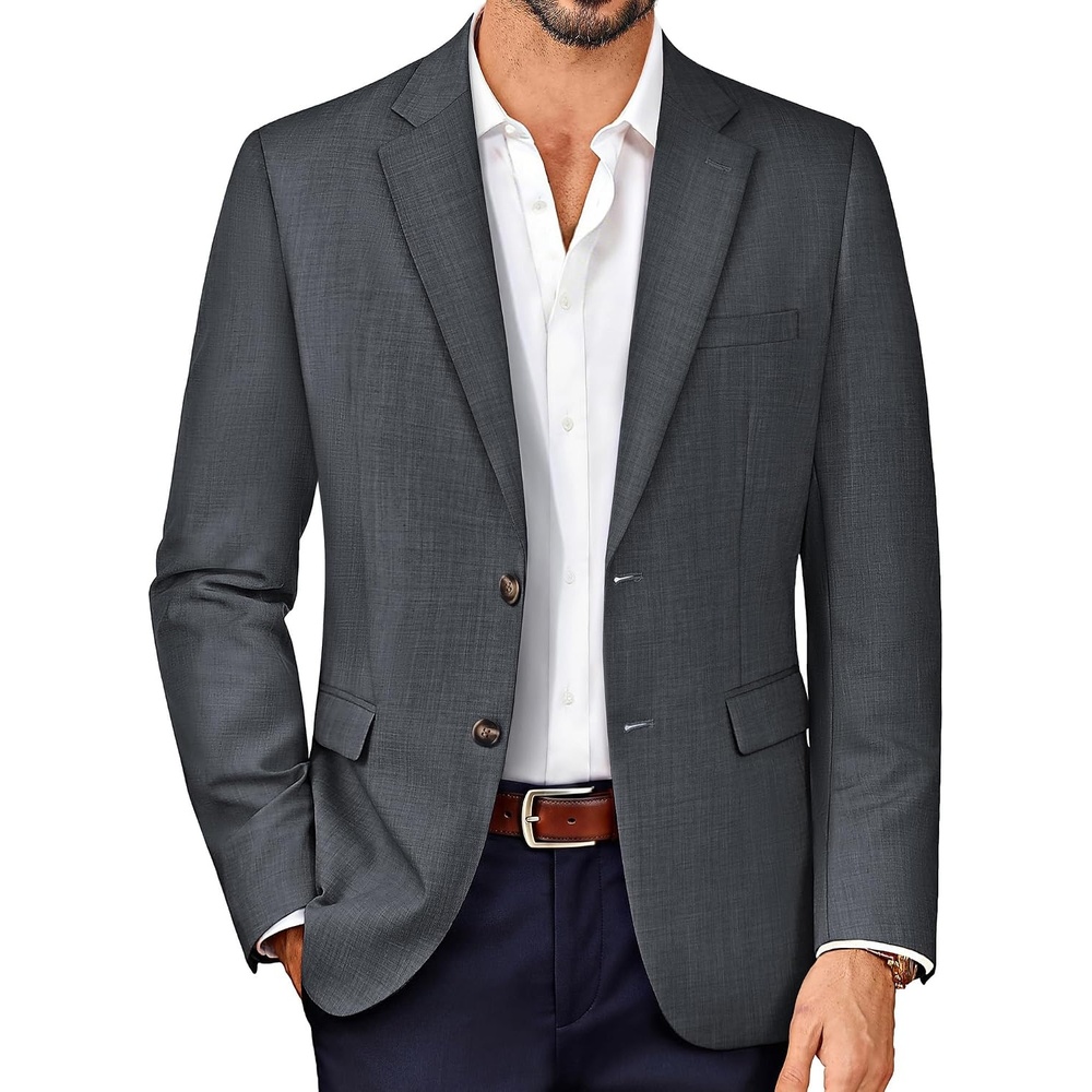 image:imagePJ PAUL JONES Blazer for Men Wool Blend Lightweight Herringbone Sport Coat Slim Fit Business Suit JacketsDark Grey