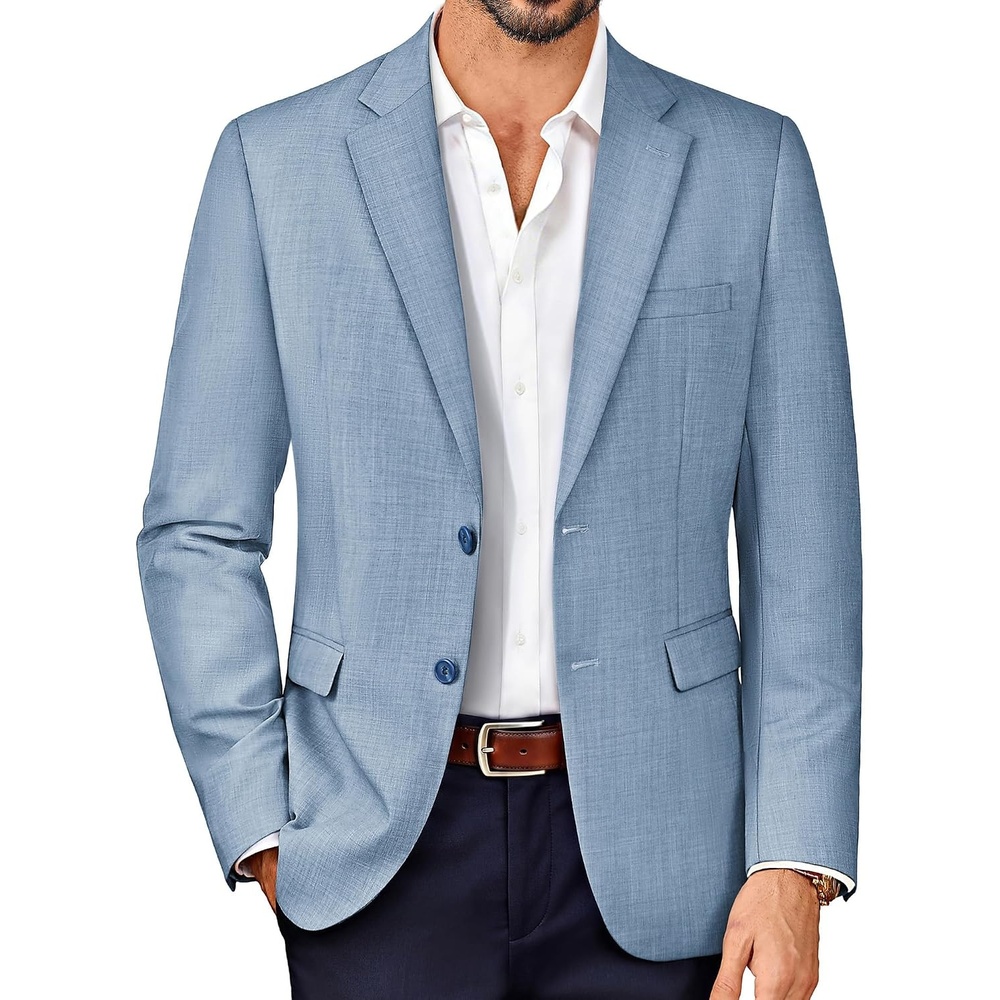 image:imagePJ PAUL JONES Blazer for Men Wool Blend Lightweight Herringbone Sport Coat Slim Fit Business Suit JacketsSky Blue