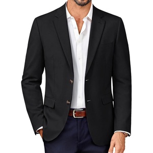 PJ PAUL JONES Blazer for Men Wool Blend Lightweight Herringbone Sport Coat Slim Fit Business Suit Jackets(Black)