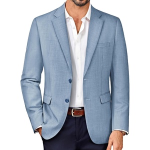 PJ PAUL JONES Blazer for Men Wool Blend Lightweight Herringbone Sport Coat Slim Fit Business Suit Jackets(Sky Blue)