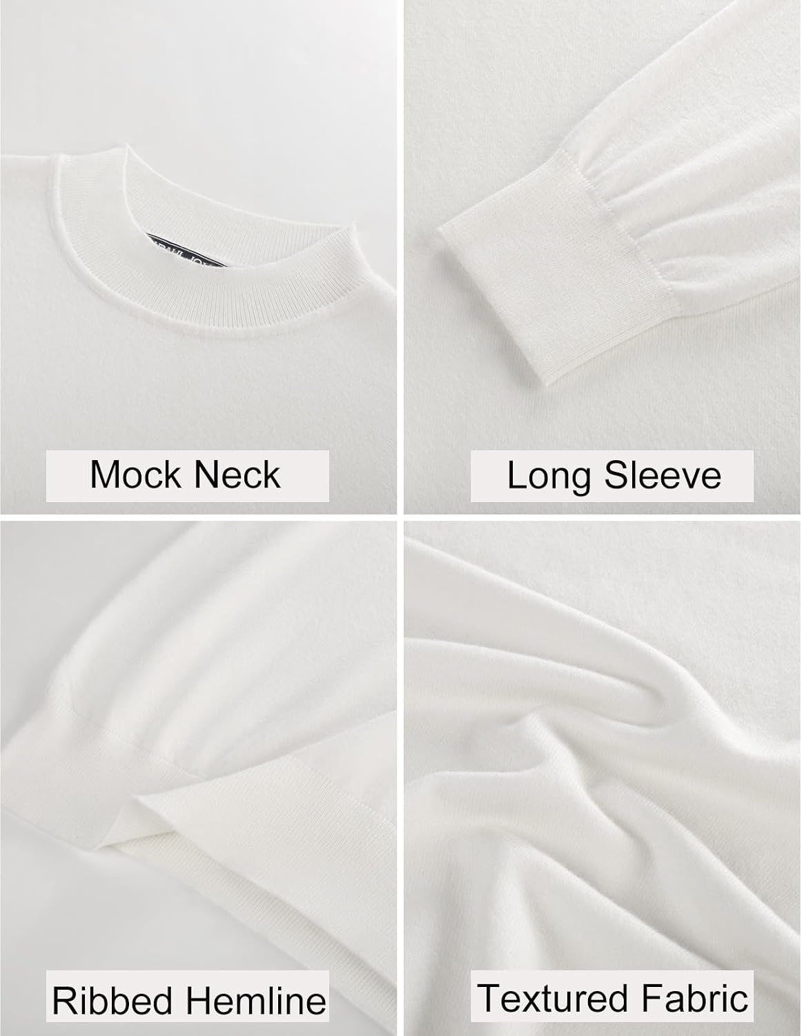 image:imagePJ PAUL JONES Mens Mock Neck Sweater Long Sleeve Sweaters Long sleeve Ribbed cuff and hems Mock TurtleneckTexture knitted Lightweight and stretchy Basic and thermalWhite